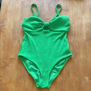 F&F Textured Cutout Vibrant Green One-Piece Swimsuit Bathing Suit